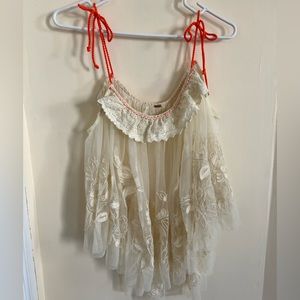 FREE PEOPLE- mesh tank with orange